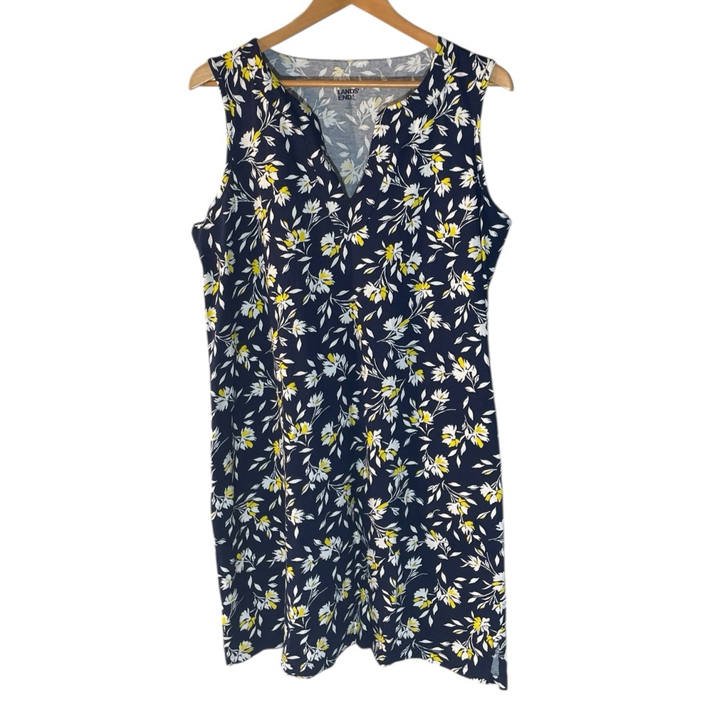 X8- Large Floral Lands' End Navy Floral V-Neck Sleeveless Midi Dress